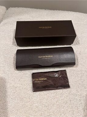 Oliver Peoples Dark Brown Eyewear Case Set with Gold Logo